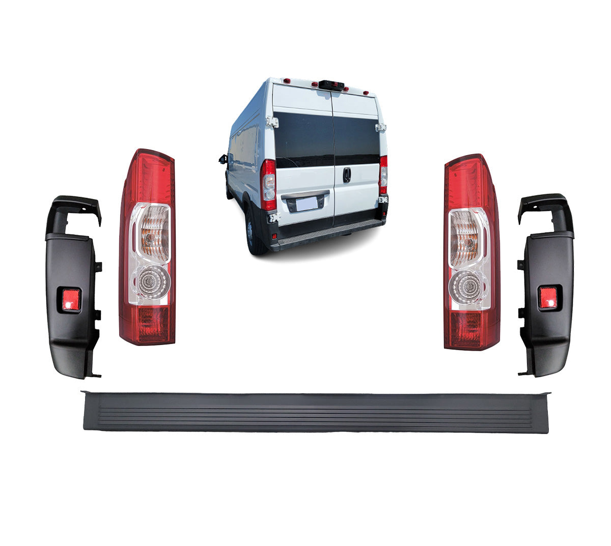 For 2014-2017 RAM Promaster Gray Rear Bumper with Endcaps with Reflectors