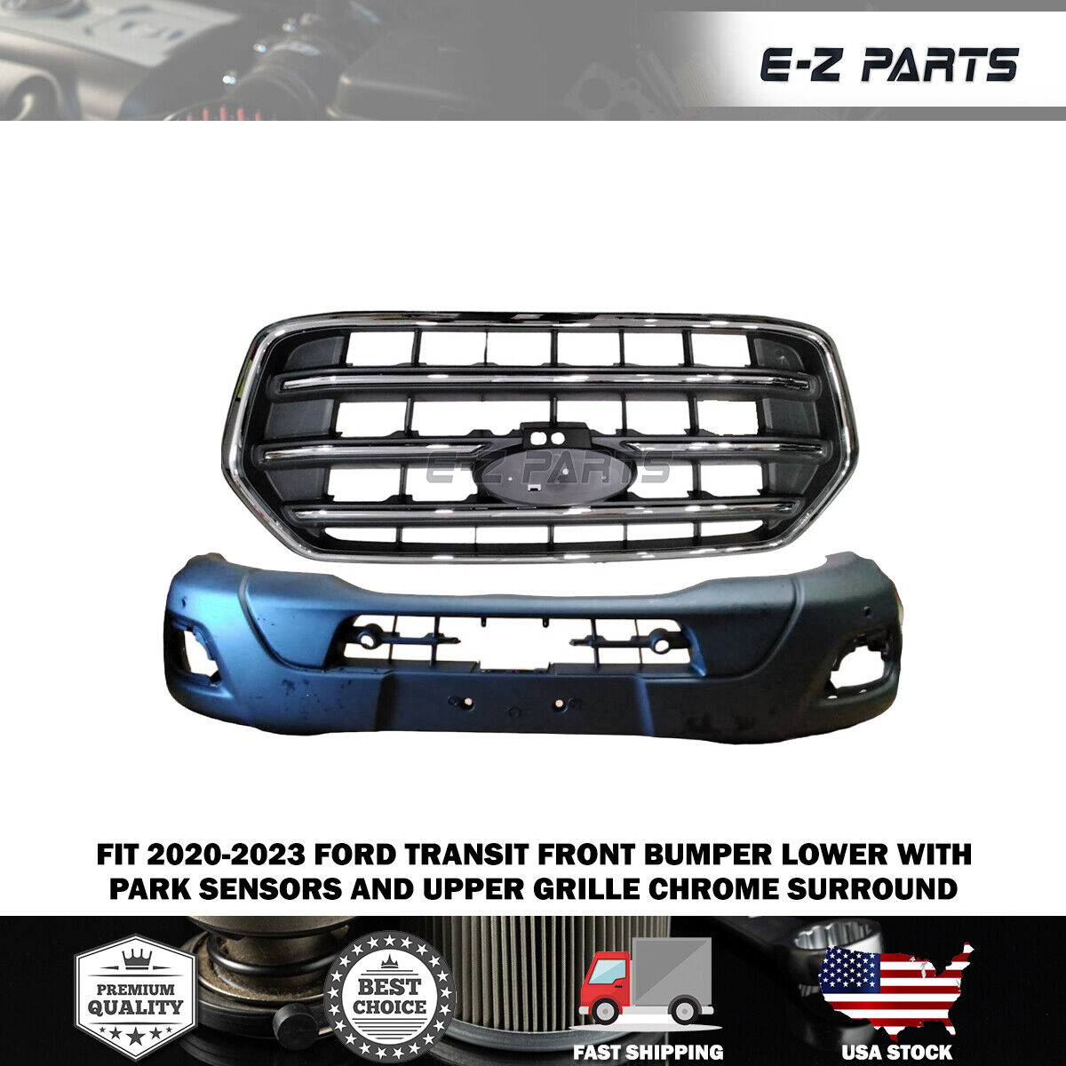For 2020-2023 Ford Transit Front Bumper Lower with Park Sensors and Upper