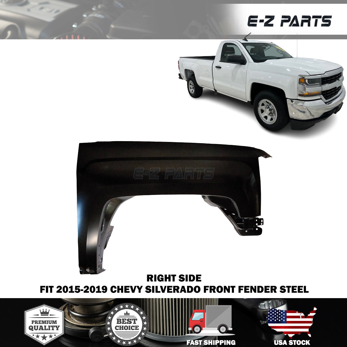 For 2015-2019 Chevy Silverado Steel Front Right Fender Passenger Side RH