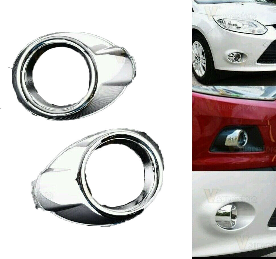 Premium Quality for 2012-2014 Ford Focus ABS Fog Light Lamp Cover Bezels Trim Chrome Set