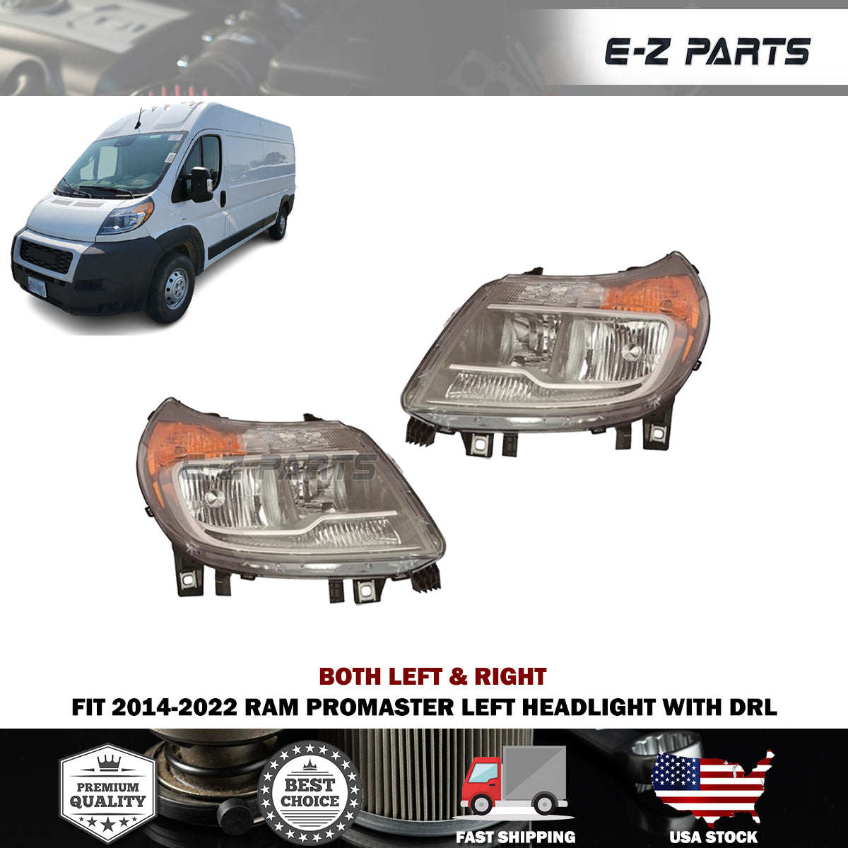 For 2014-2022 RAM Promaster Both Left & Right Headlight with DRL