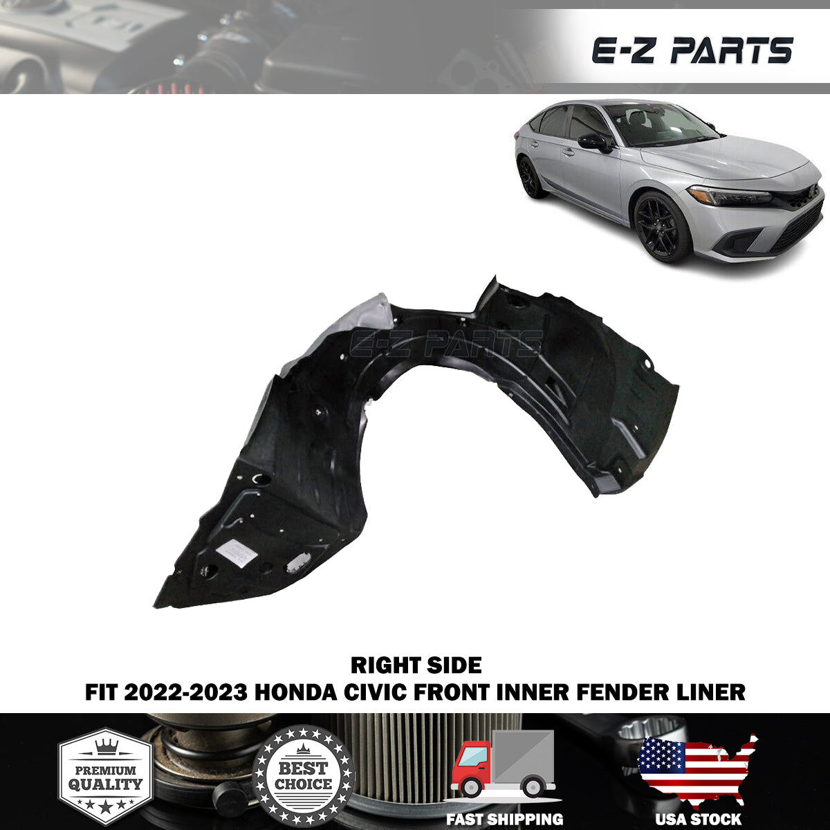 For 2022-2023 Honda Civic Right Front Inner Fender Liner