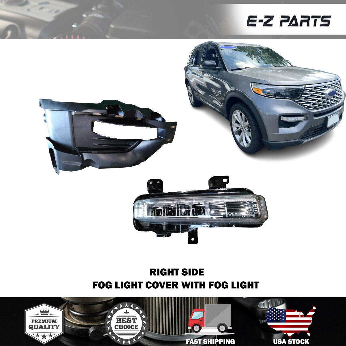 For 2020-2022 Ford Explorer Right Fog Light Cover With Fog Light Passenger Side