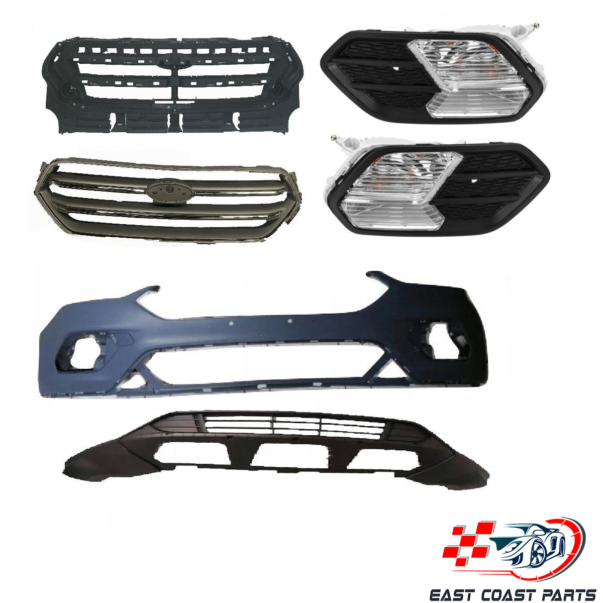 For 2017-2019 Ford Escape Bumper With Grille Foglight Lower Cover 9 Pieces