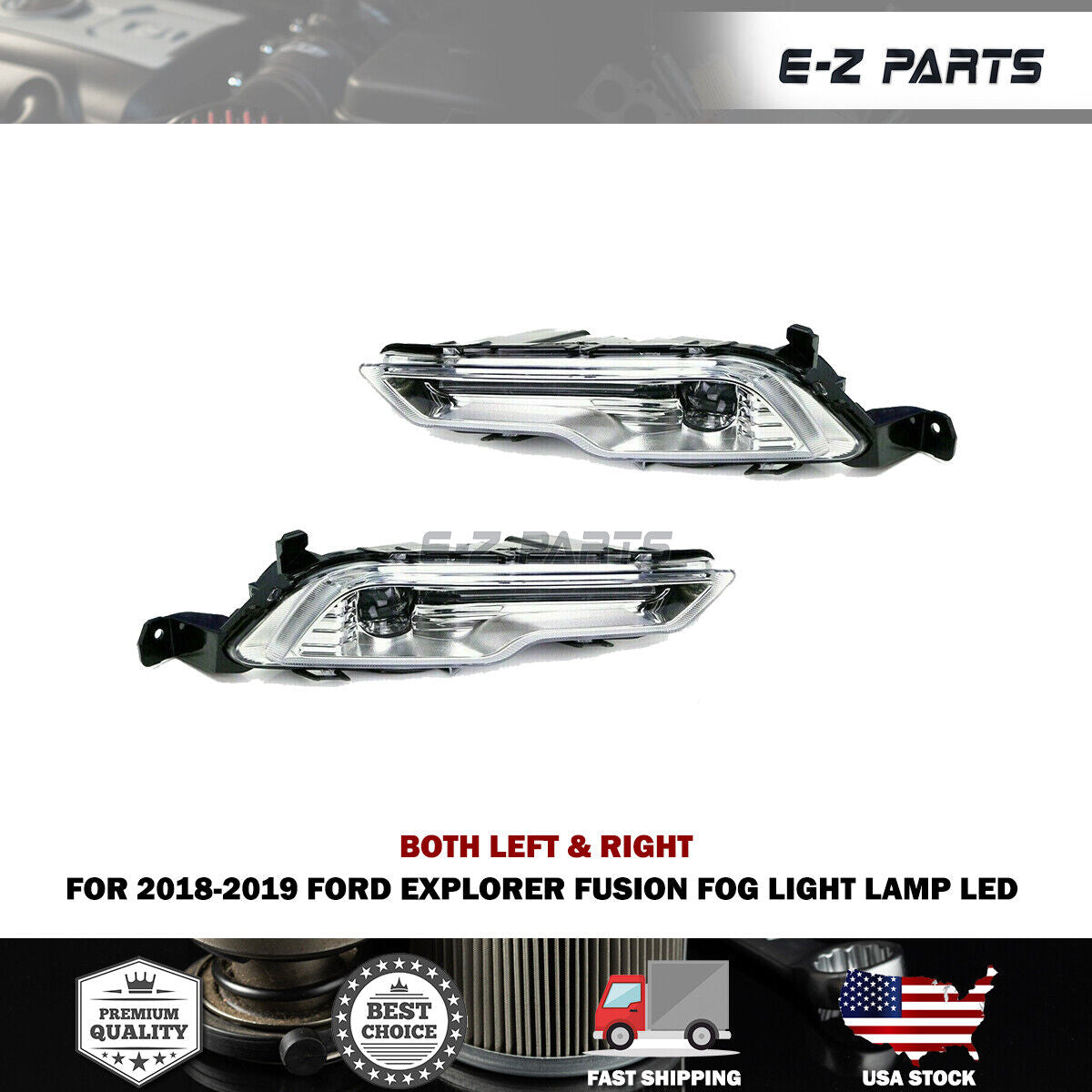 Premium Quality for 2018-2019 Ford Explorer Fusion Fog Light Lamp LED Left/Right Pair