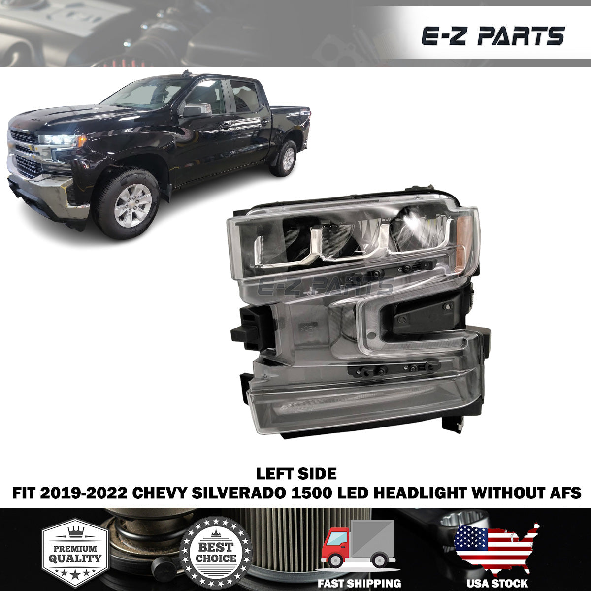 For 2019-2022 Chevy Silverado 1500 Right LED Headlight without AFS Passenger Side RH