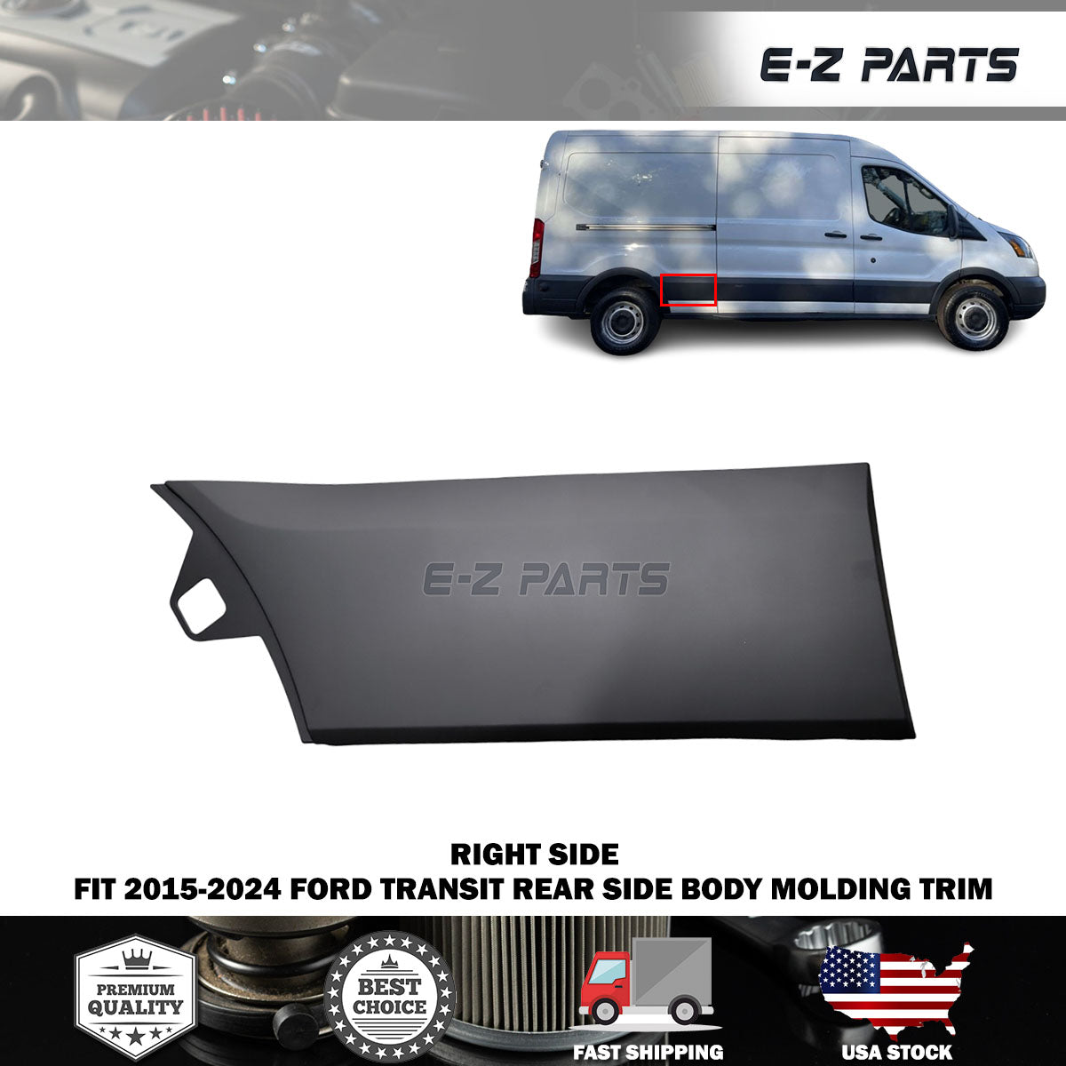 Fit 2015-2024 Ford Transit Right Rear Side Body Molding Trim