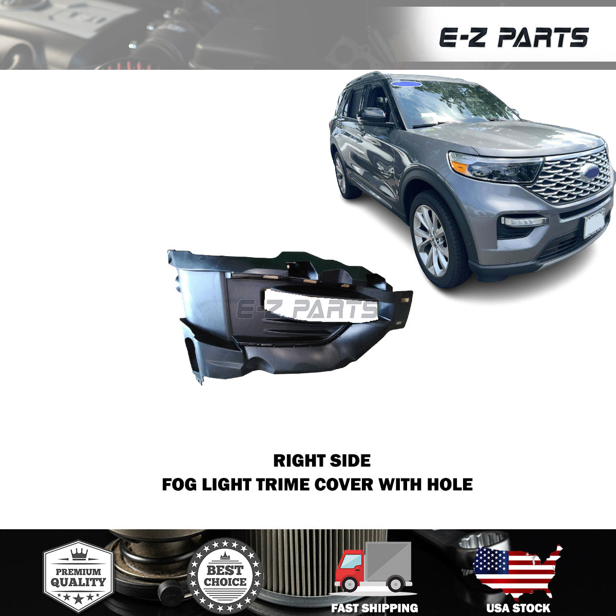 For 2020-2022 Ford Explorer Right Fog Light Trime Cover With Hole