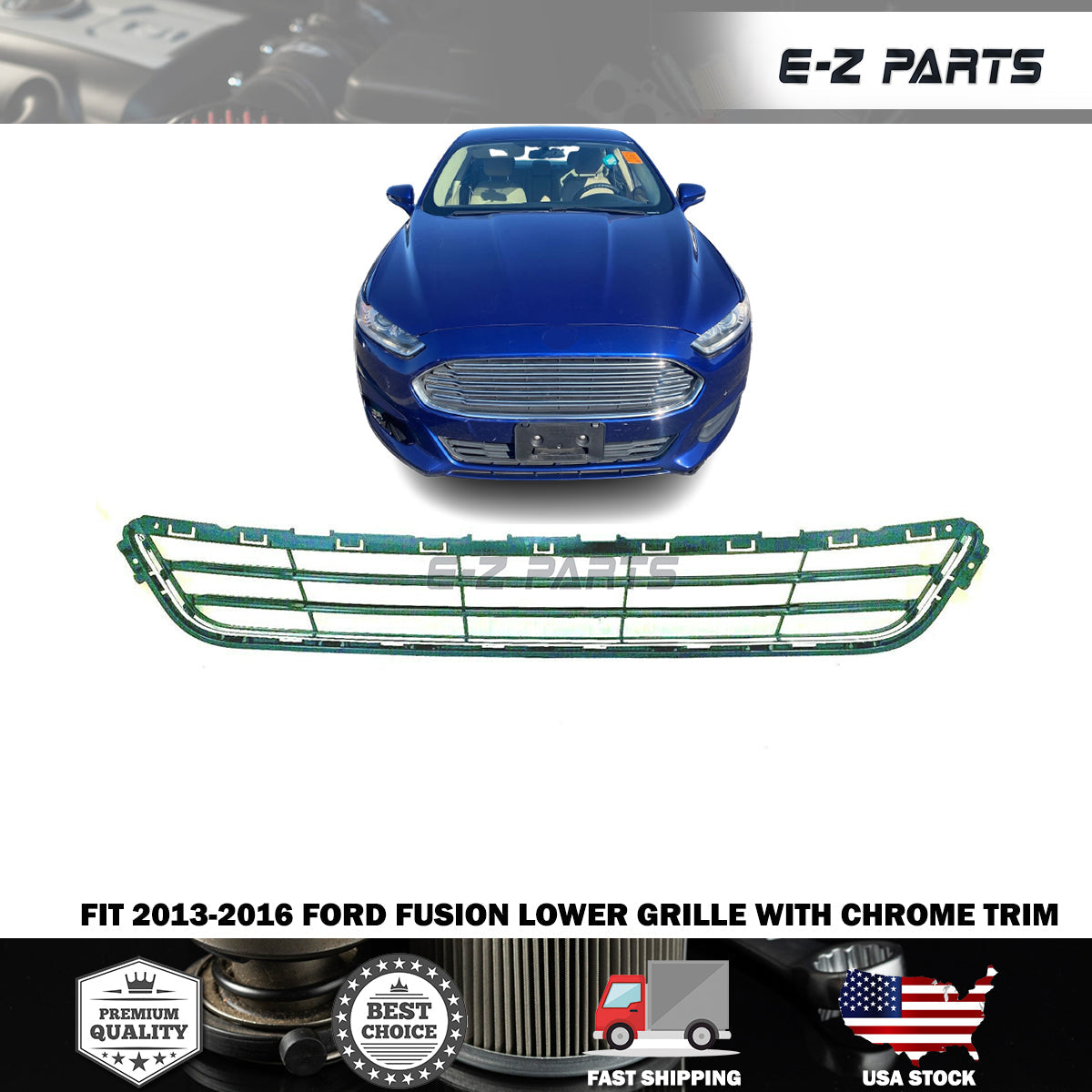 For 2013-2016 Ford Fusion Lower Grille w/ Chrome Trim