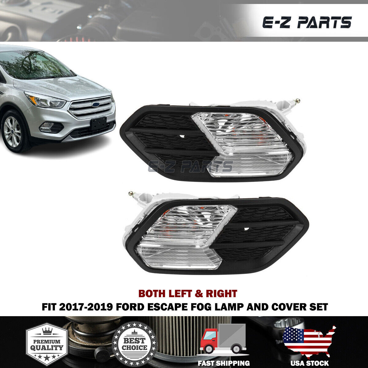 Premium Quality for 2017-2019 Ford Escape Fog Lamp and Cover Set Right and Left RH LH