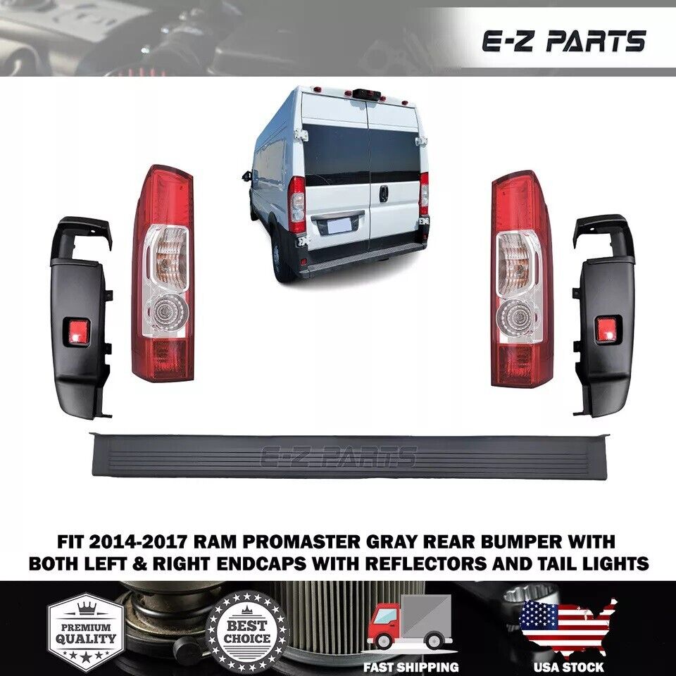 For 2014-2017 RAM Promaster Gray Rear Bumper with Endcaps with Reflectors