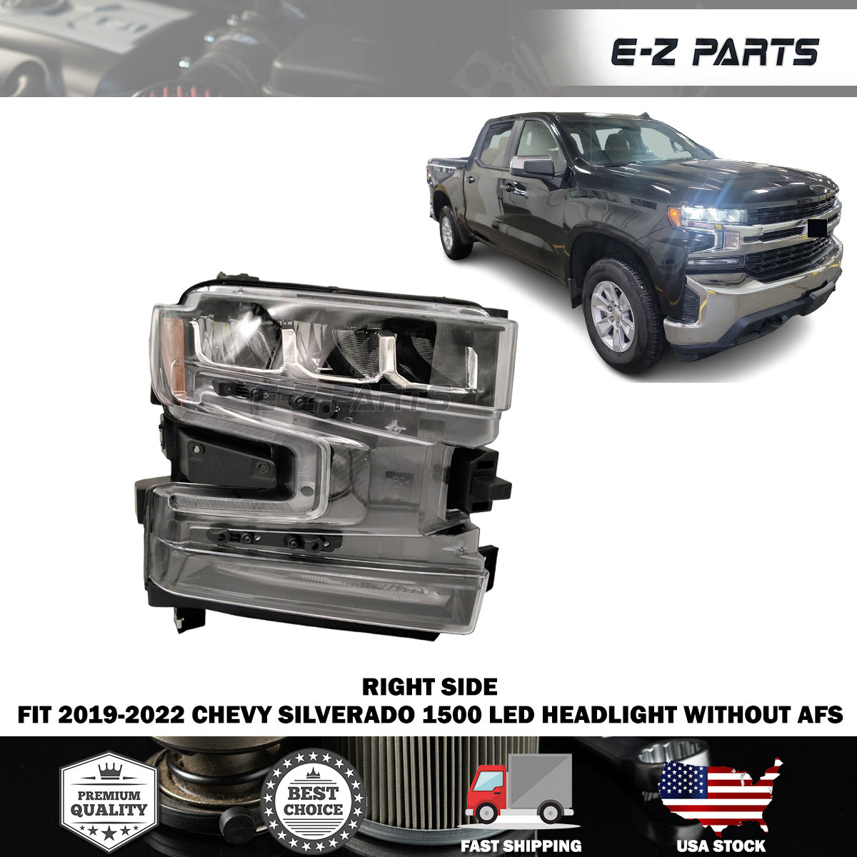 For 2019-2022 Chevy Silverado 1500 Left LED Headlight without AFS Driver Side LH