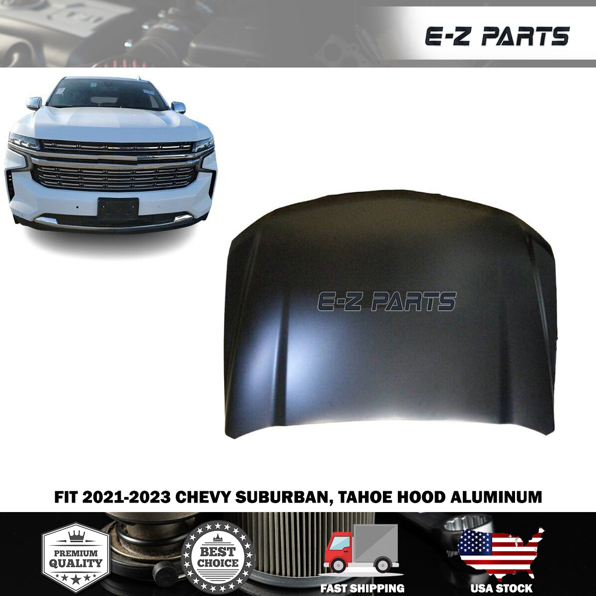 Fit 2021-2023 Chevy Suburban, Tahoe Hood Aluminum