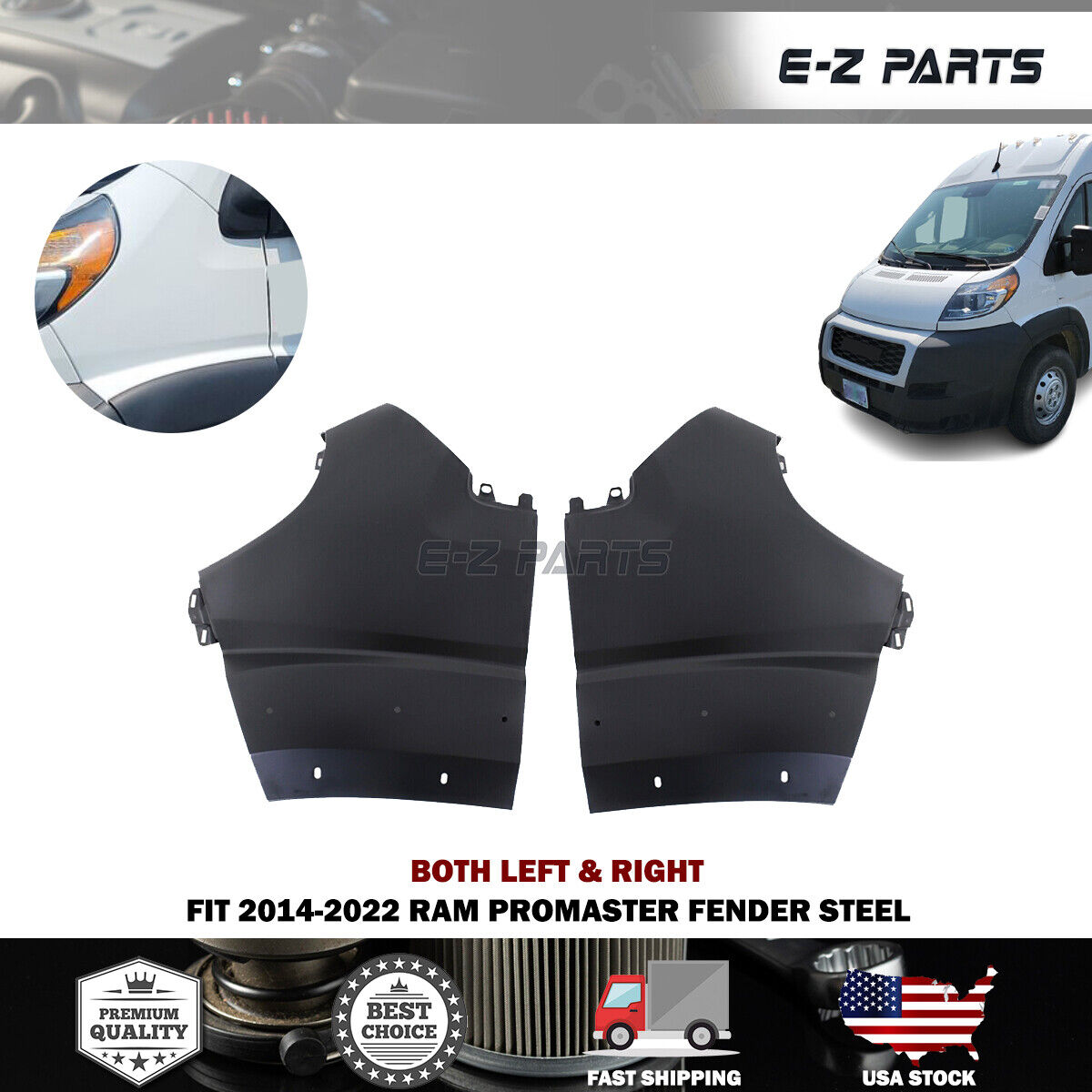 For 2014-2022 RAM Promaster Both Left & Right Fender Steel