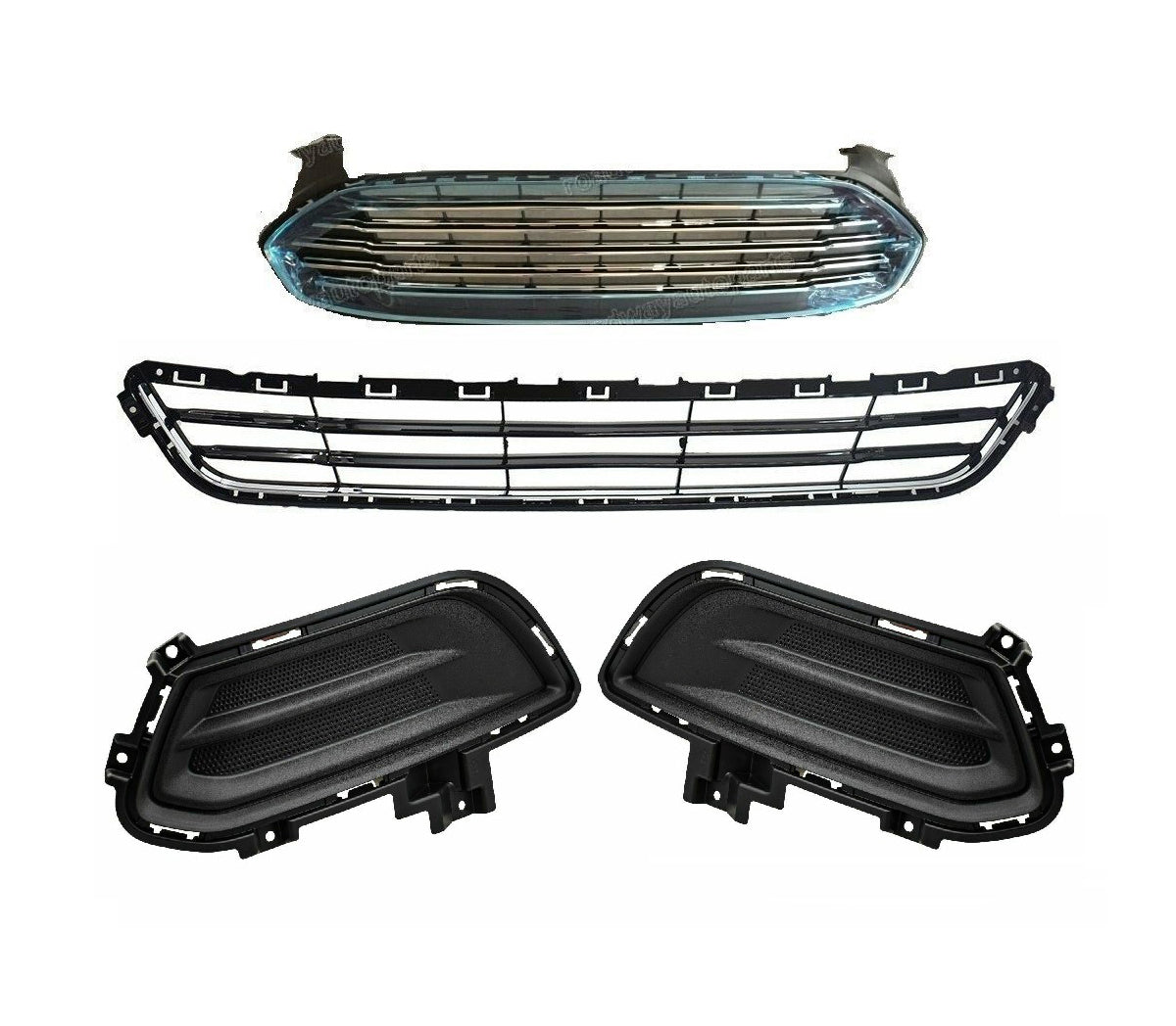 For 2013-2016 Ford Fusion Chrome Upper & Lower Grille Kit with Fog light covers