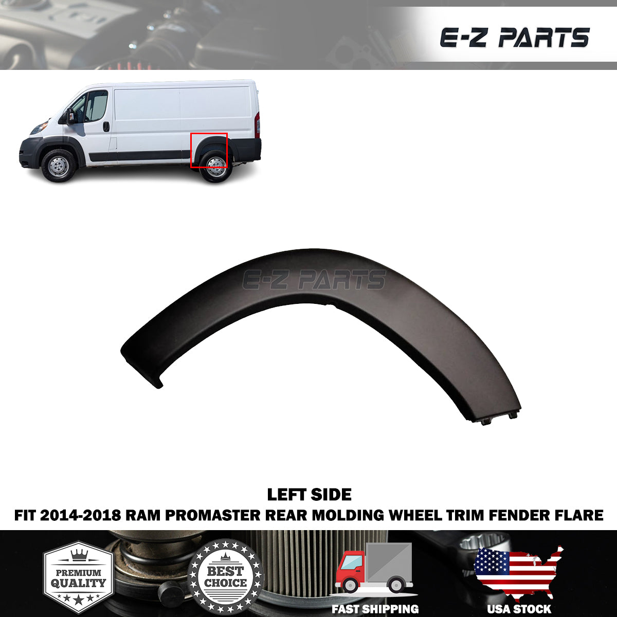 Fit 2014-2018 RAM Promaster Left Rear Molding Wheel Trim Fender Flare