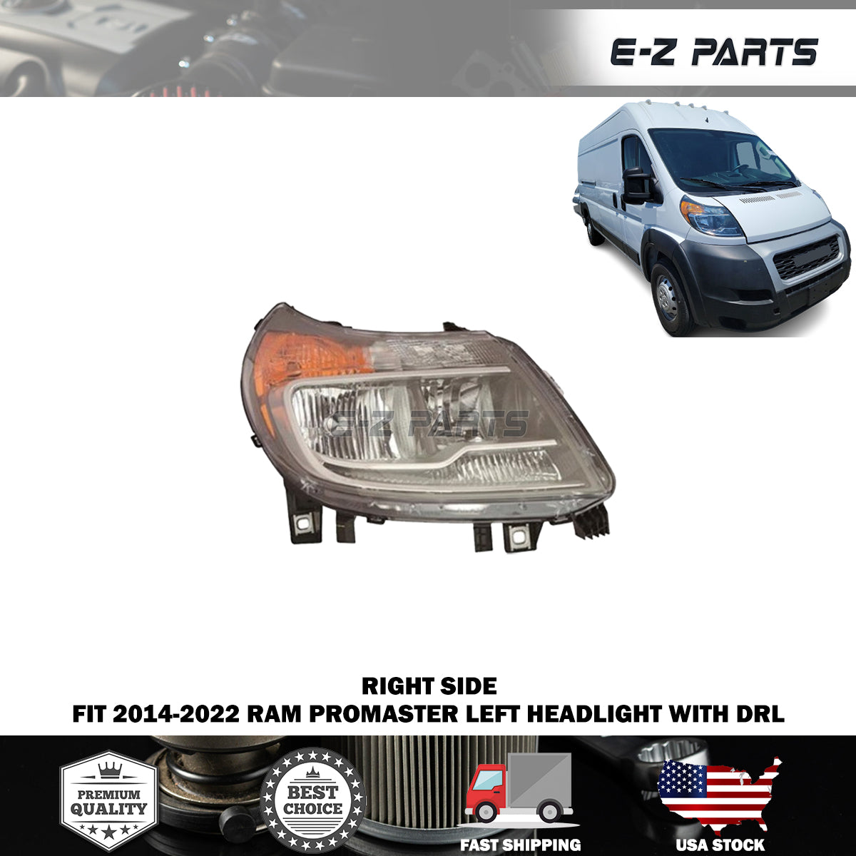 For 2014-2022 RAM Promaster Right Headlight with DRL Passenger Side RH