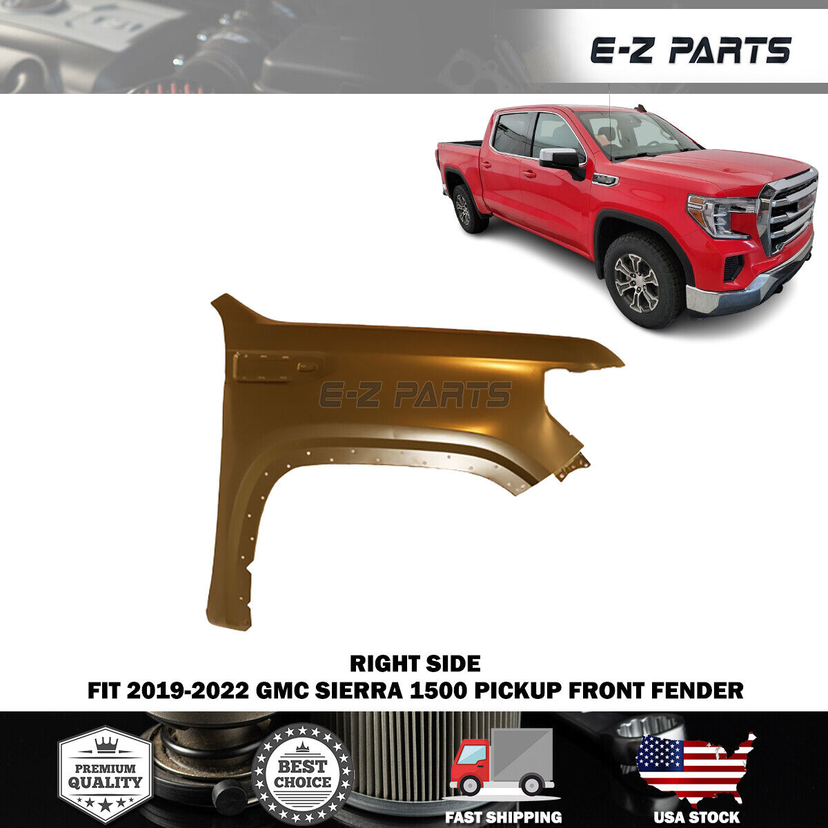 For 2019-2022 GMC Sierra 1500 Pickup Right Front Fender Passenger Side RH