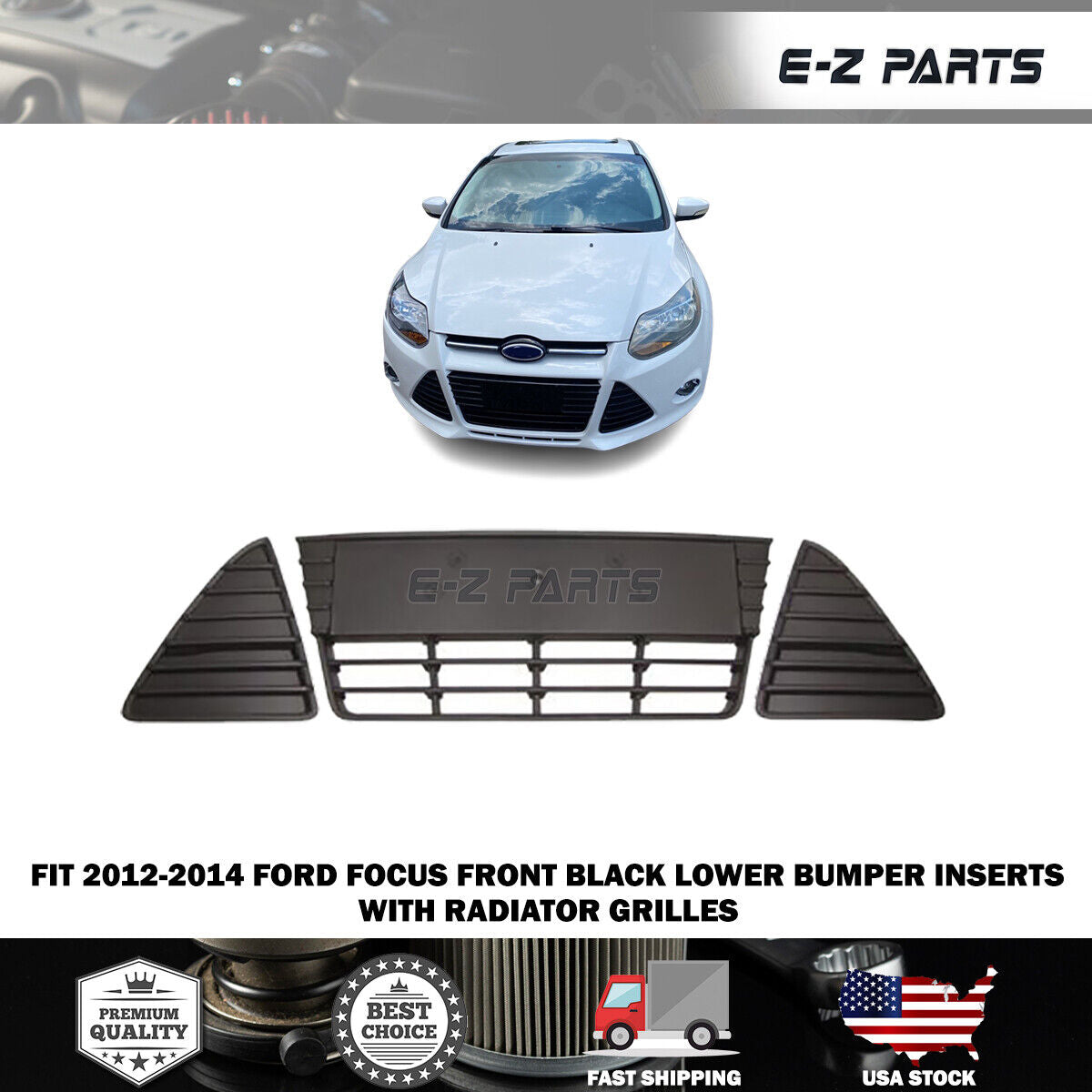 For 2012-2014 Ford Focus Front Black Lower Bumper Inserts & Radiator Grilles