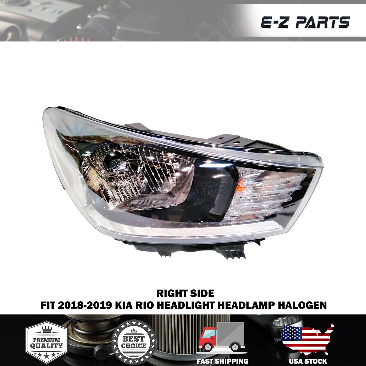 Premium Quality for 2018-2019 Kia Rio Headlight Headlamp Halogen Right Side