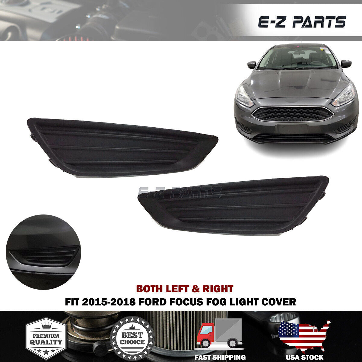 Premium Quality for 2015-2017 Ford Focus Fog Light Cover (Lamp Frame) Both Left + Right