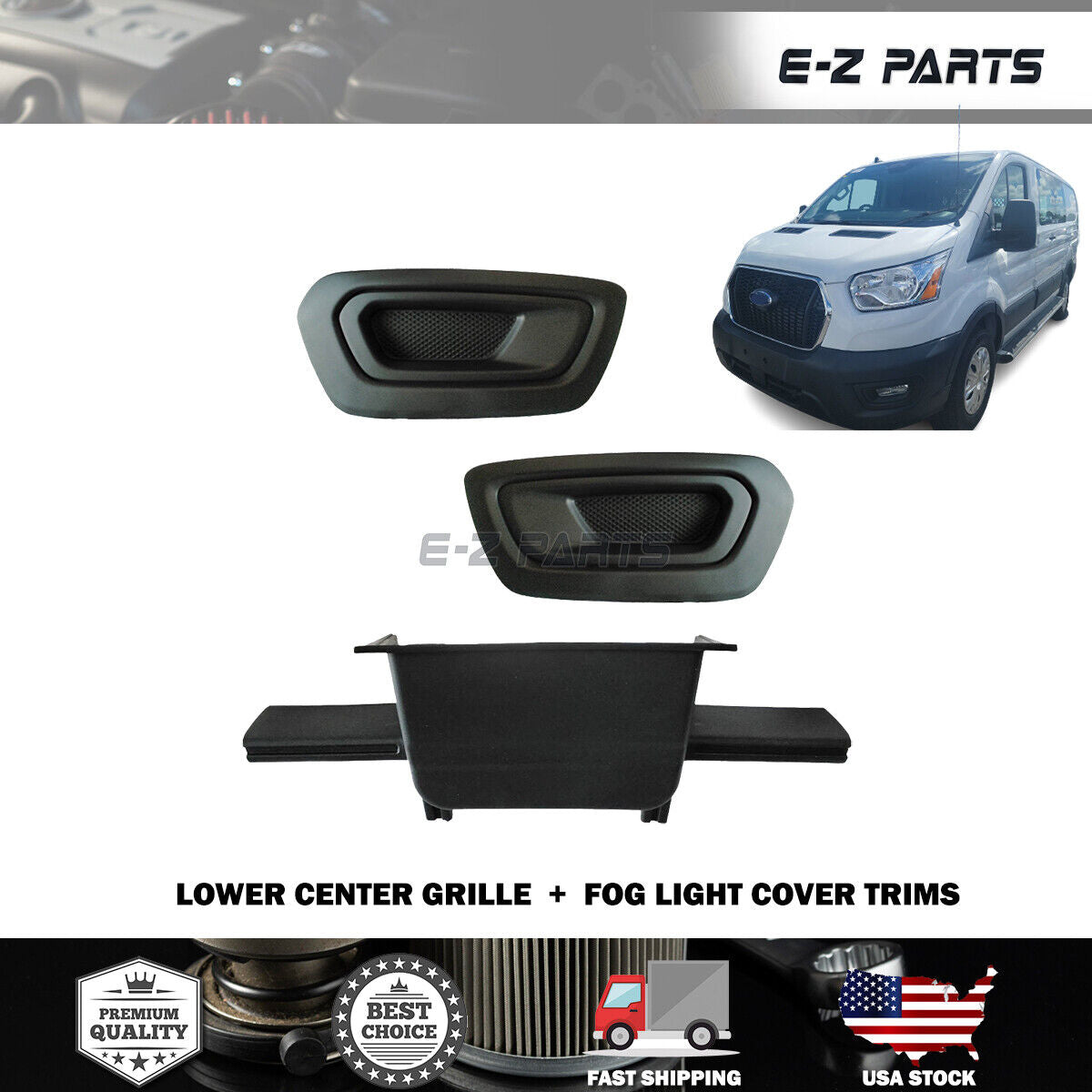For 2020-2023 Ford Transit Lower Center Grille with Fog Light Cover Trims